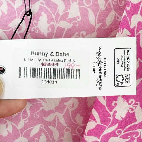 Lilita Azalea Pink Short Ruffle Sleeved Floral-Print Silk Mini Dress Sz Small - Picture 12 of 16